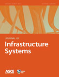 Journal of Infrastructure Systems cover with an image of elevated highways on an orange background. The journal title, ASCE logo, and Transportation and Development Institute logo are displayed as well.